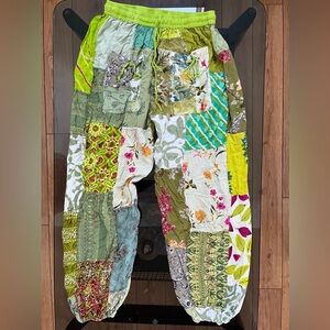Women's Patchwork Harem Pants with Pockets | Greens + Nature | Sz: OS (fits S-L)